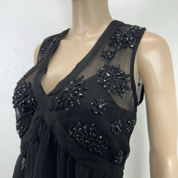 Plenty Tracy Reese Black Chiffon Beaded  babydoll Top Whimsigoth Fairy Y2k Retro - Picture 3 of 10